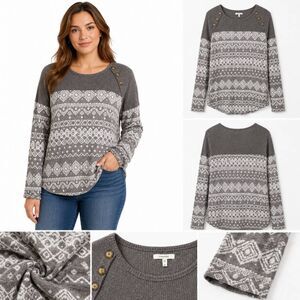 Maurices Fair Isle Button Shoulder Knit Top Medium